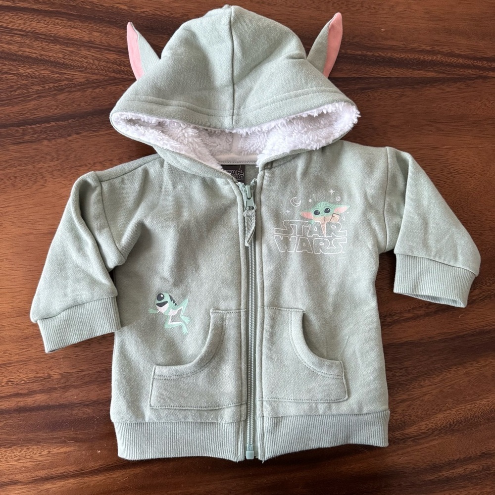 Star Wars Baby Yoda Hooded Fleece Jacket Sage Green 3-6M